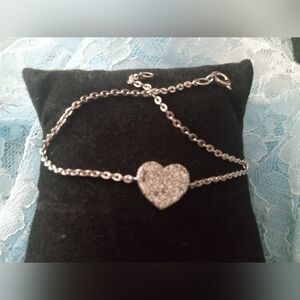 7" Delicate Sterling Silver Heart Link Bracelet